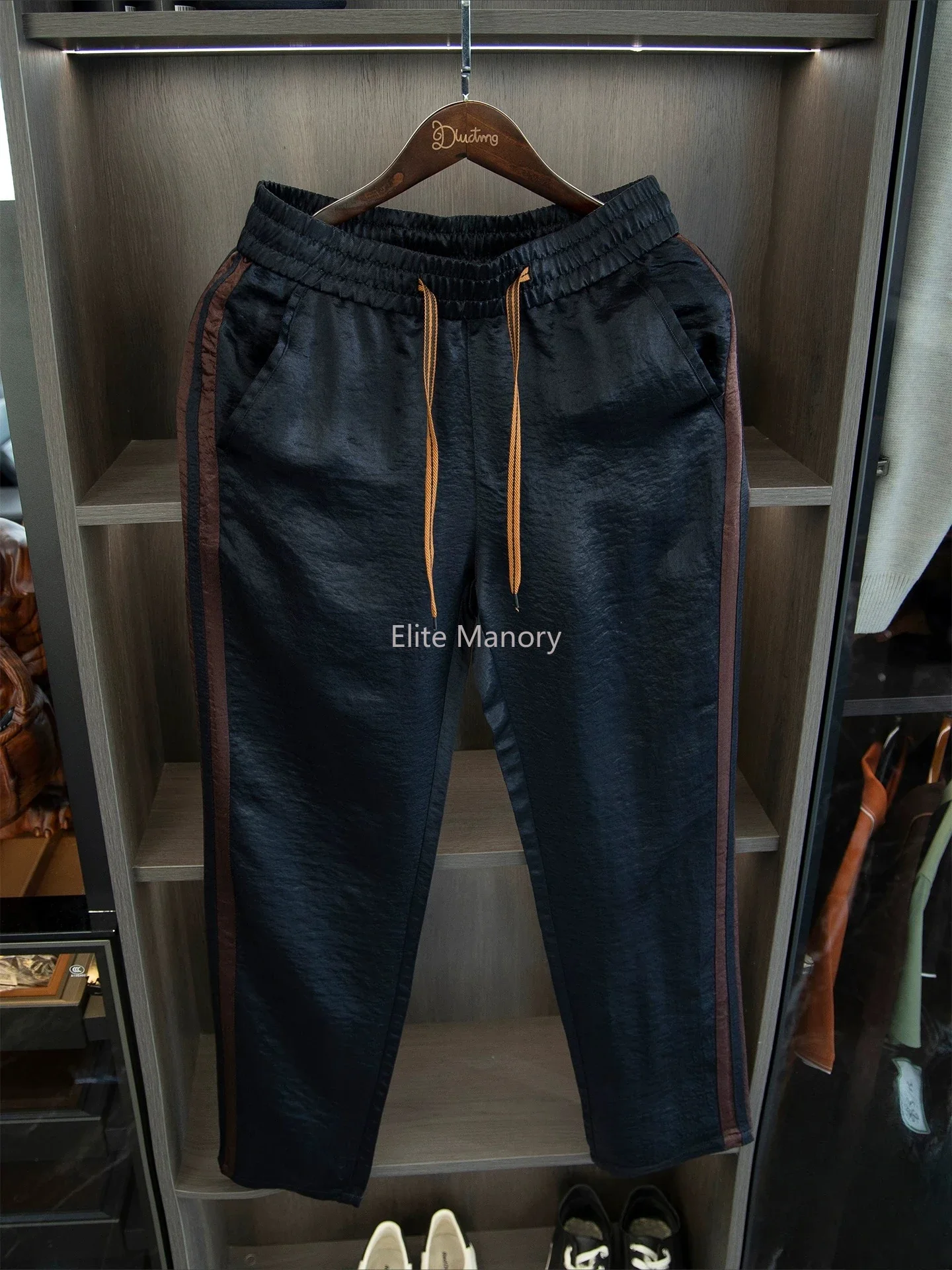 Summer Thin Ice Premium Silk Acetate Elastic Straight Sweatpants