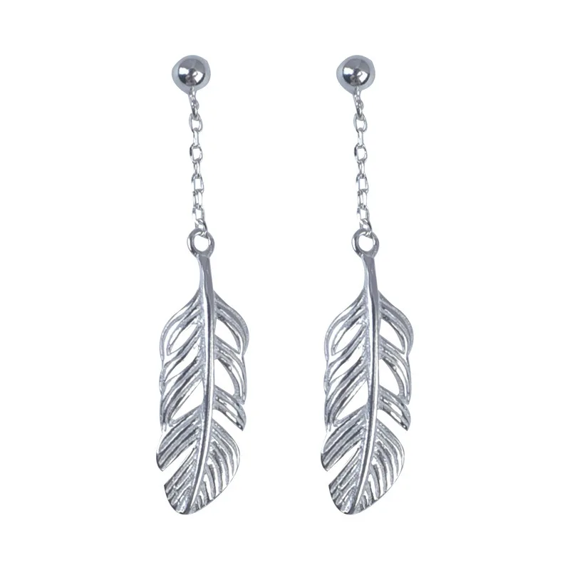 925 Sterling Silver Feather Earrings Women Simple Fashion Wedding Jewelry Accessories