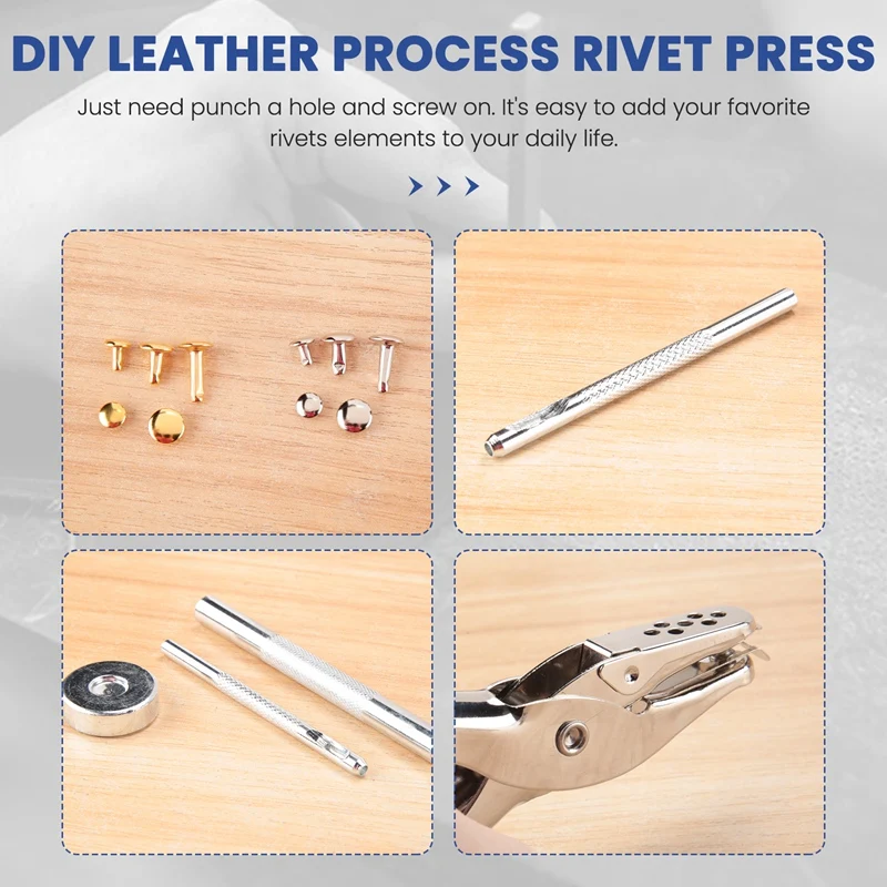 Rivets For Leather, 300 Sets Double Cap Rivets 3 Sizes 3 Colors And 4 Fixing Tools DIY Leather Craft Clothes Boots Bags