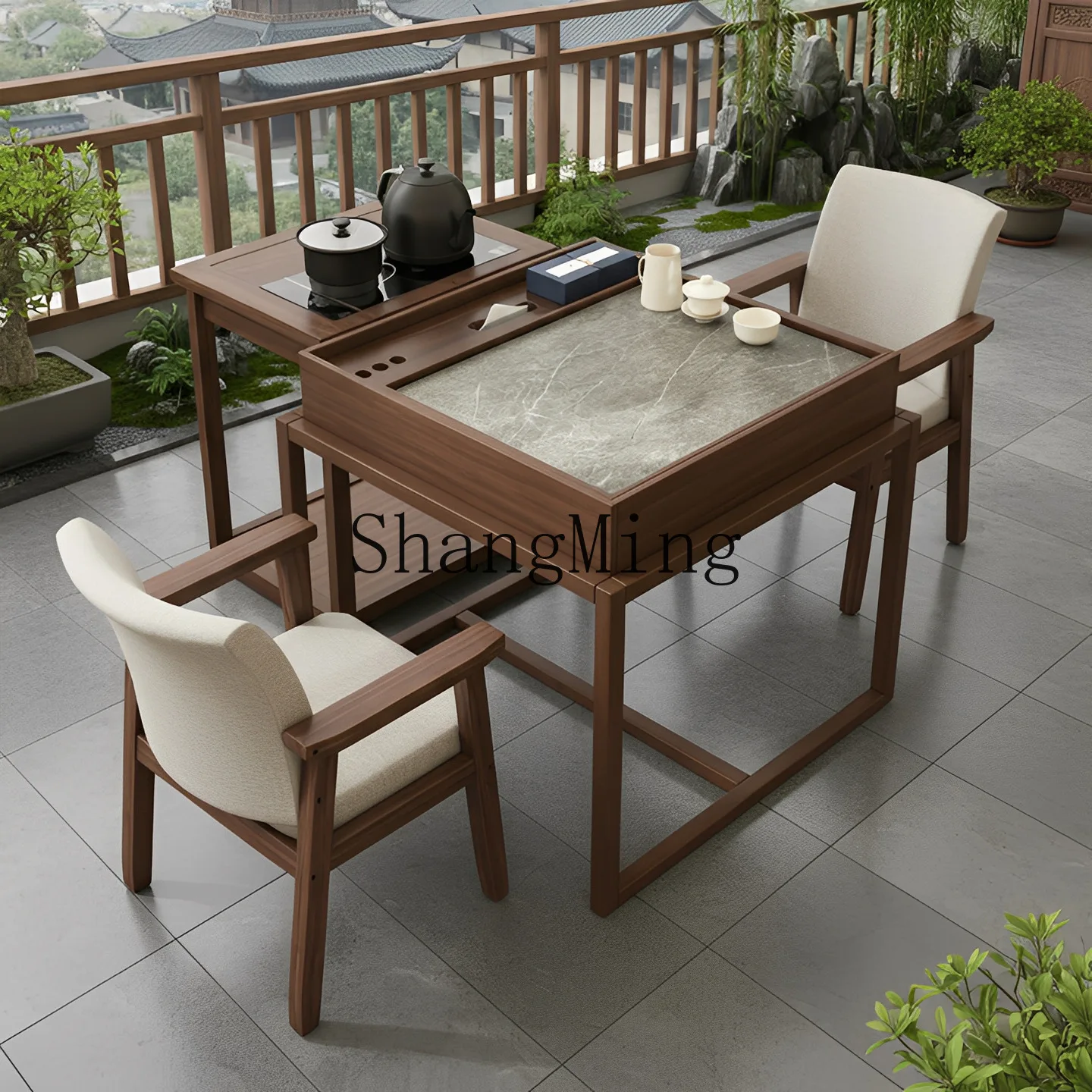 

FG solid wood balcony tea table and chair combination tea table coffee small apartment tea table balcony exquisite