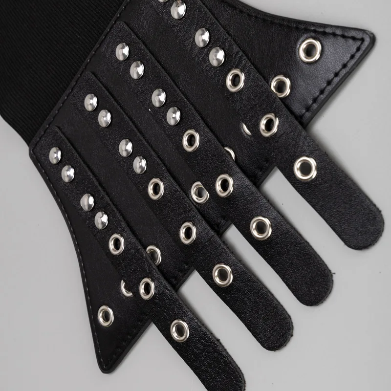 여성용 신축성있는 허리띠 버클 스터드 장식 겉옷 여성용 거들 프레스 버튼 연결 Cummerbund 의류 액세서리