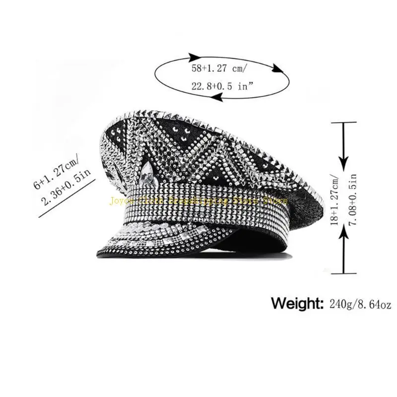 Woman Wedding Hat Bride Hat Shinning Stage Performances Military Cap 10CD