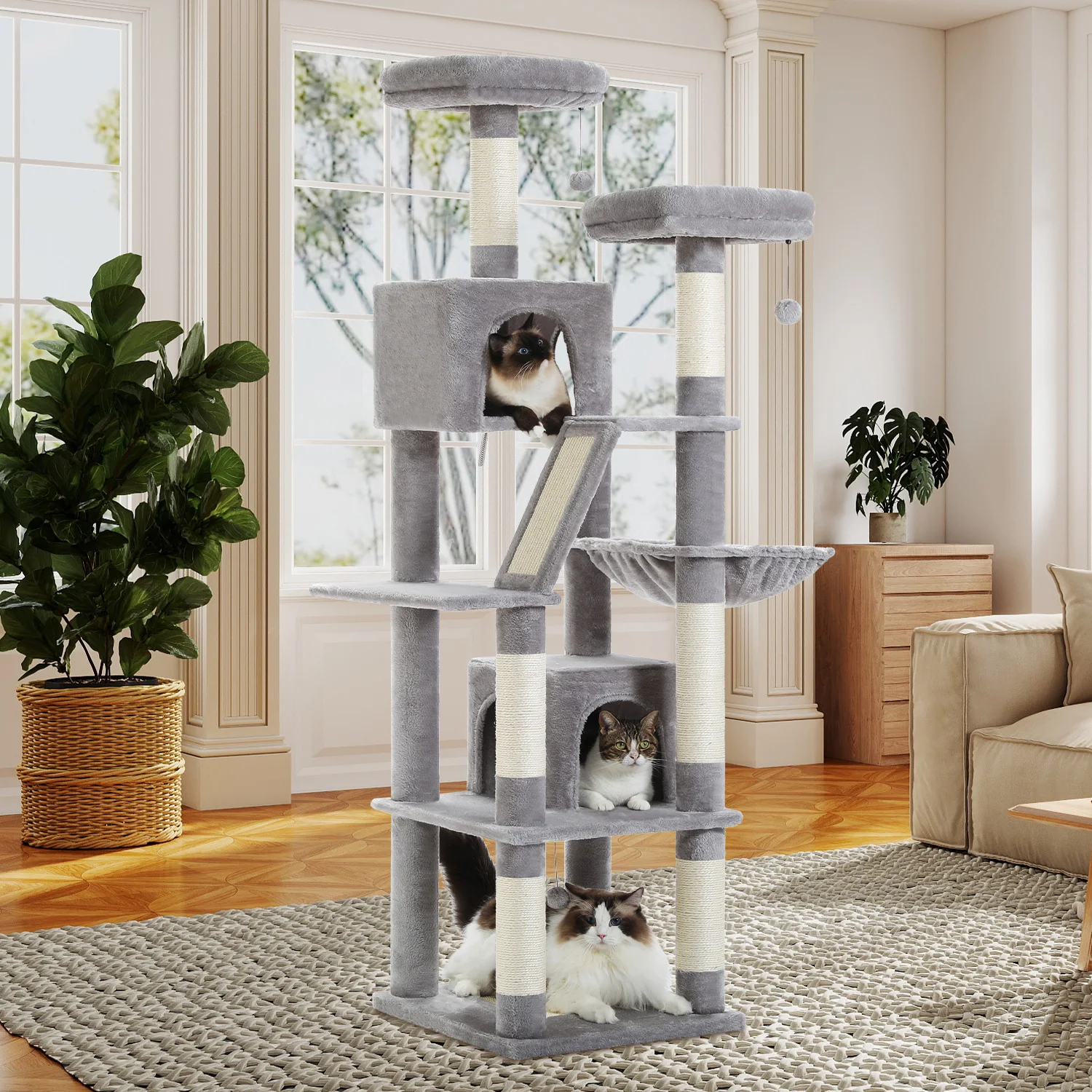 Tour d'arbre à chat multi-niveaux avec postes à gratter, condo, hamac, planche à gratter pour chat, accessoires pour chat, meubles pour chats, chats d'intérieur