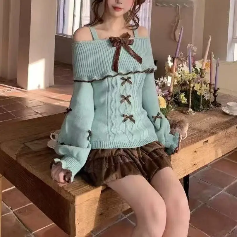 Y2K Women Korean Fashion Harajuku Sweet Knitted Sweater Long Sleeve Soft Loose Pullover Casual Daily Street Fashion Jumper Top