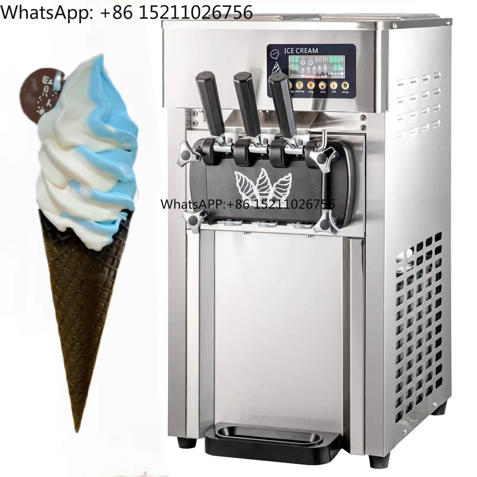1200W Commercial Countertop Gelato Ice Cream Machine 3 Flavors Soft Serve for Milk for Small Businesses