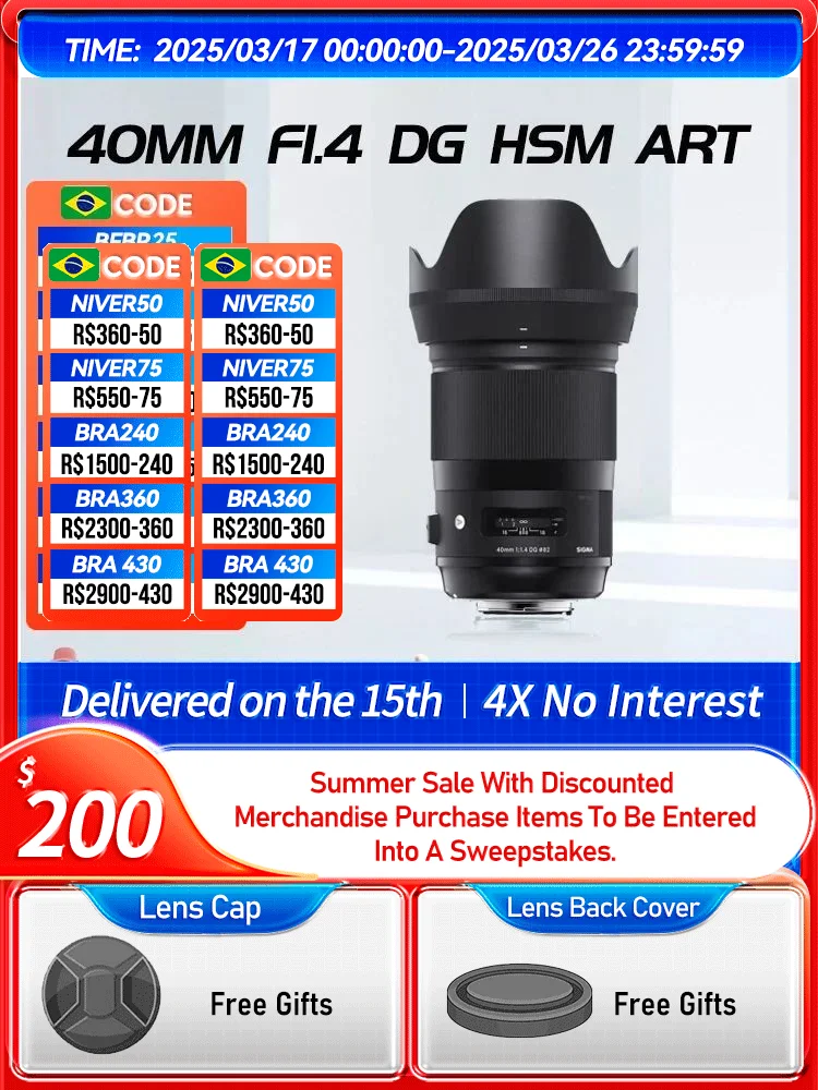 Sigma 40mm F1.4 DG HSM Art Full Frame Standard Prime Digital SLR Camera Lens for Canon 5D IV Sony ZVE10 Nikon D850 40 1.4（Used）