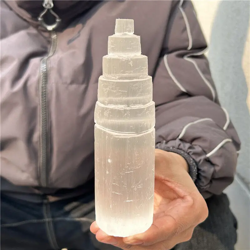 Natural White Selenite Gypsum Crystal Tower Skyscraper Castle Clear Moroccan Healing 1pcs