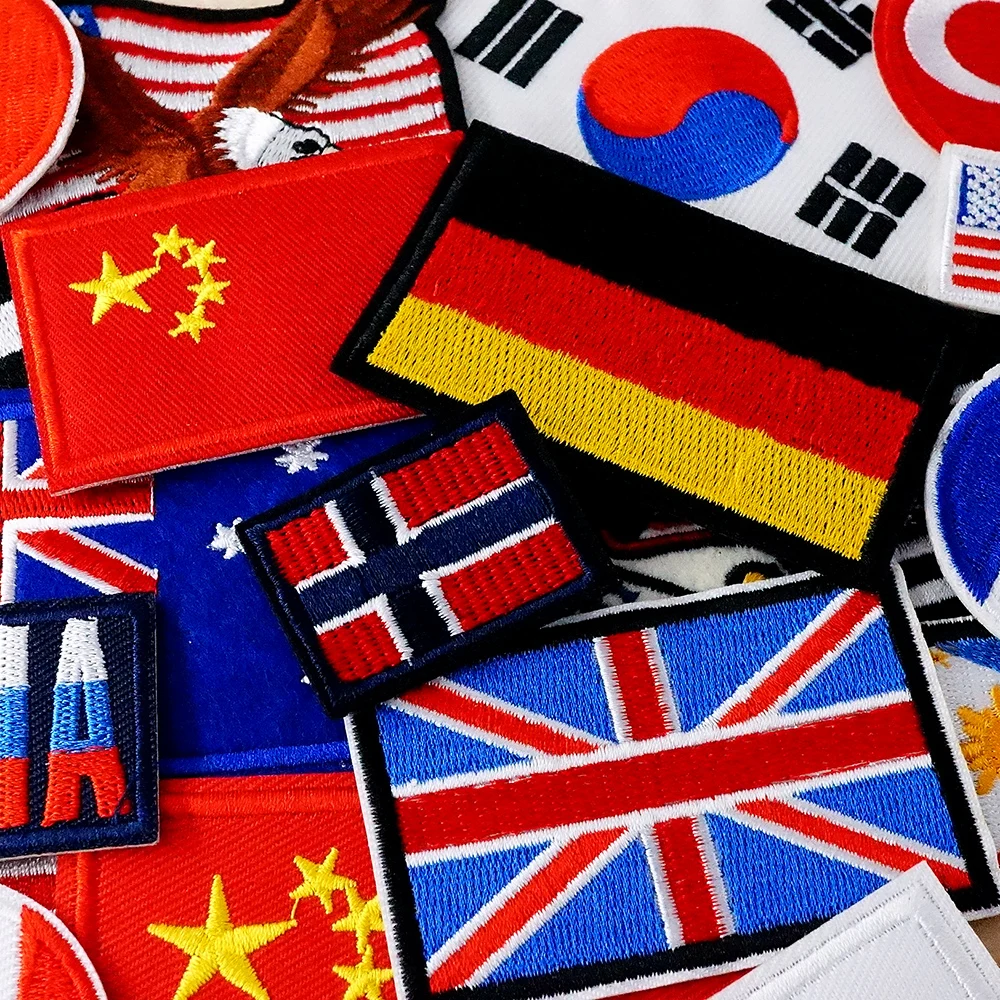 National Flag France Germany Italy Russia America Iron on Patches for Clothes Embroidery Patch Hand Sewn or Ironed Decoration