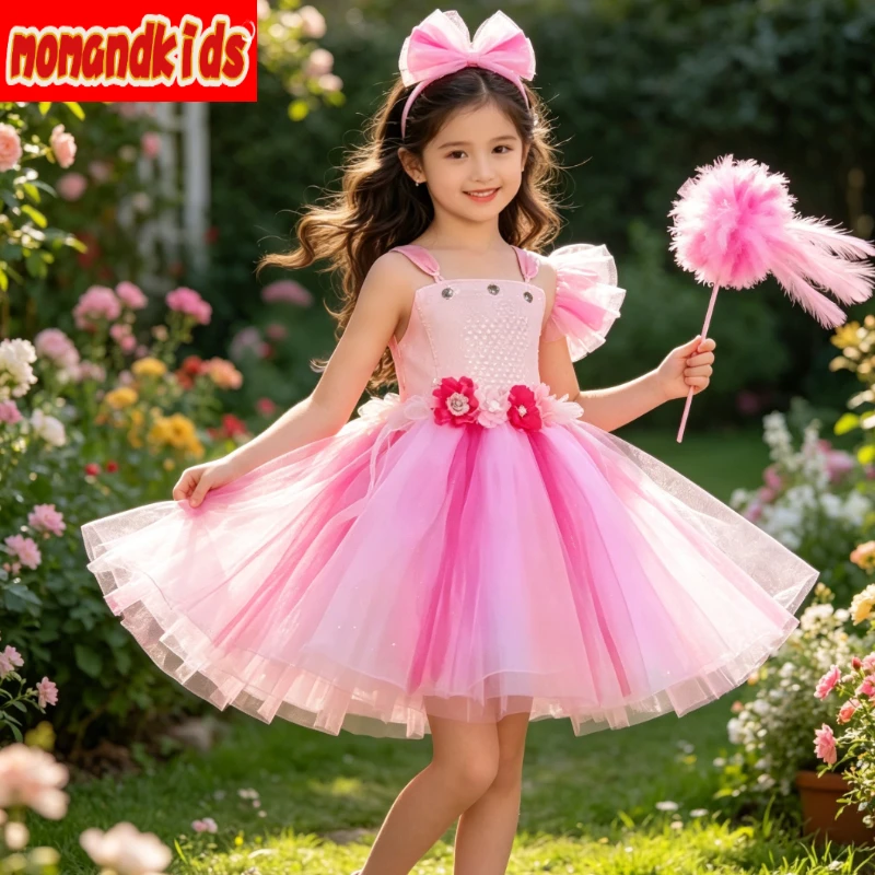 Whimsical Blossom Elf Pastel Pink Princess Dress, Crafted for Little Kids Halloween Cosplay and All Outdoor Fairy Celebration