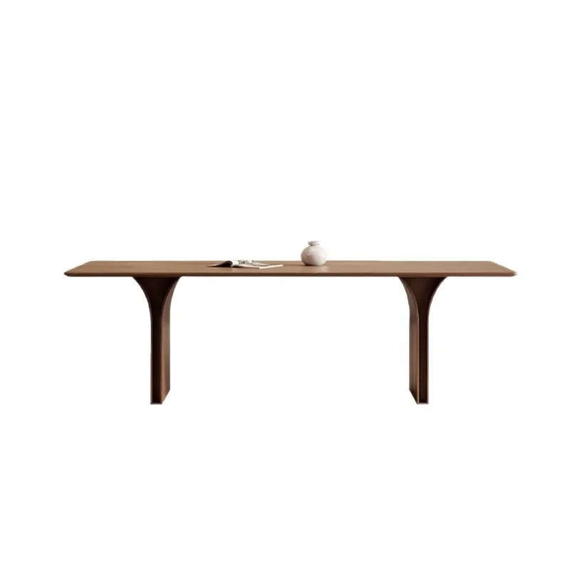 #Italian Style Minimalist High-end Solid Wood Dining Table White Ash Wood Top Walnut Finish Disassembly Feature for Home