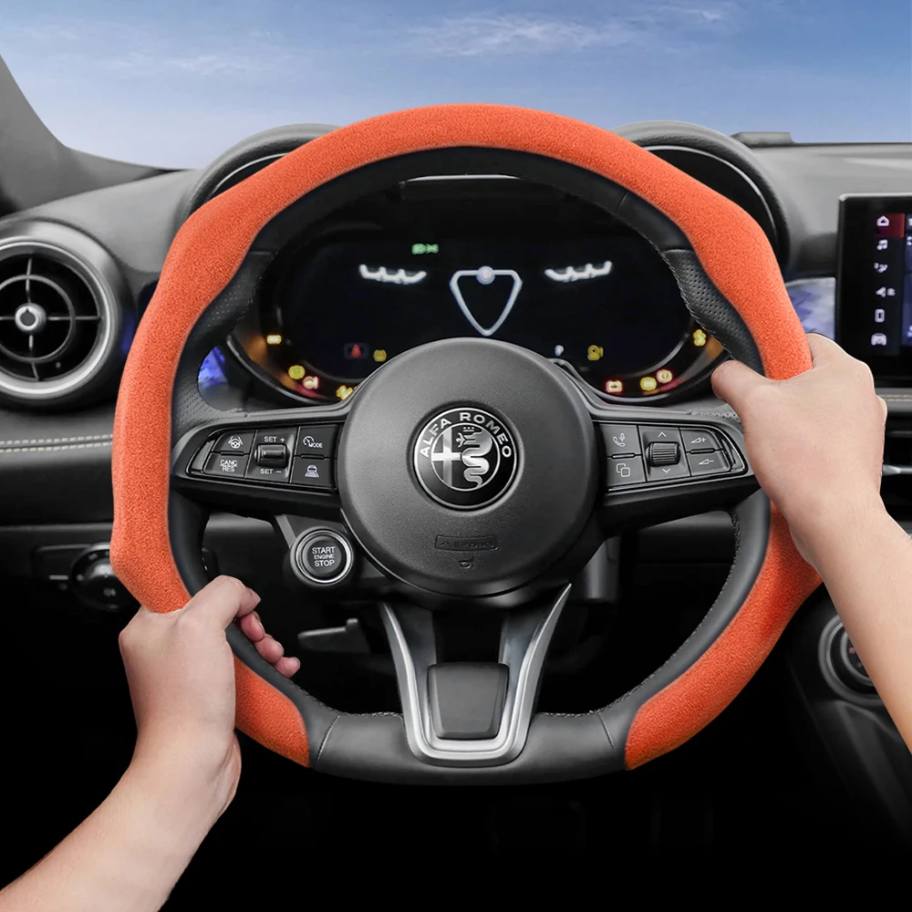 

Suitable For Alfa Romeo Premium Suede Snap-On Steering Wheel Cover Giulia 952 Stelvio 949 147 Mito Giulietta Tonale 965 Sprint