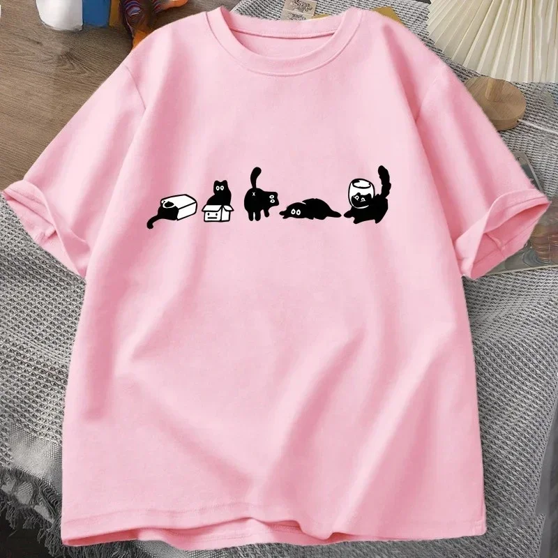 다섯 가지 기분의 고양이 티셔츠, 고양이 엄마 티셔츠, 재미있는 반팔 고양이 애호가 티셔츠, 여성 캐주얼 O넥 여름 탑, 그래픽 티셔츠, Y2K