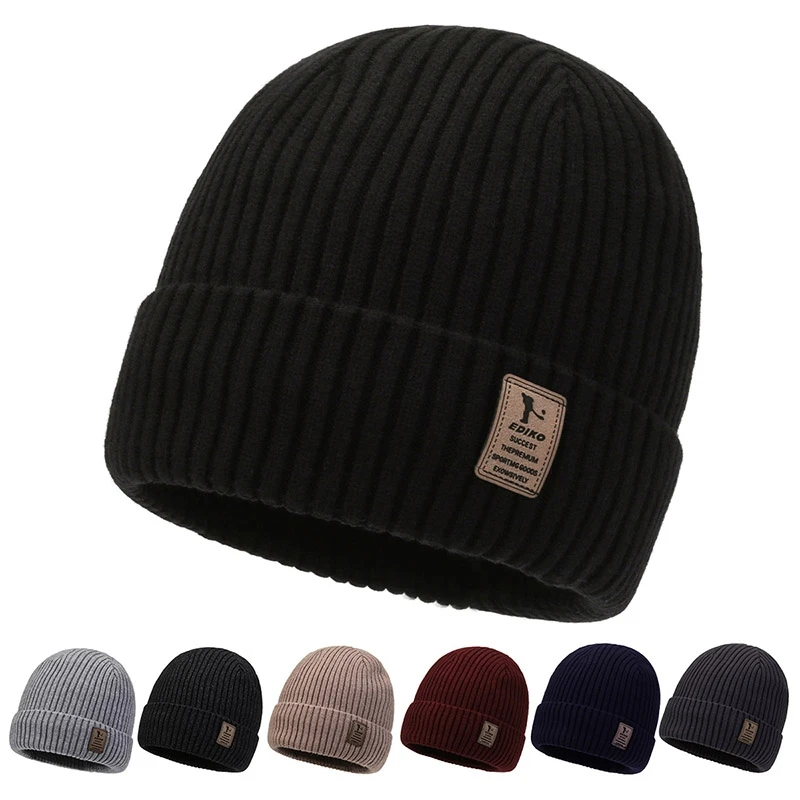 Heißer Verkauf Männer Mode Pelz Gefüttert Beanie Hut Warm Halten Winter Hut Dicke Weiche Stretch Hut Für Männer Outdoor Winter Kappe