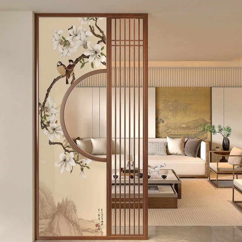 solid wood grille screen partition living room home entrance entrance entrance block tea room Song Dynasty aesthetics