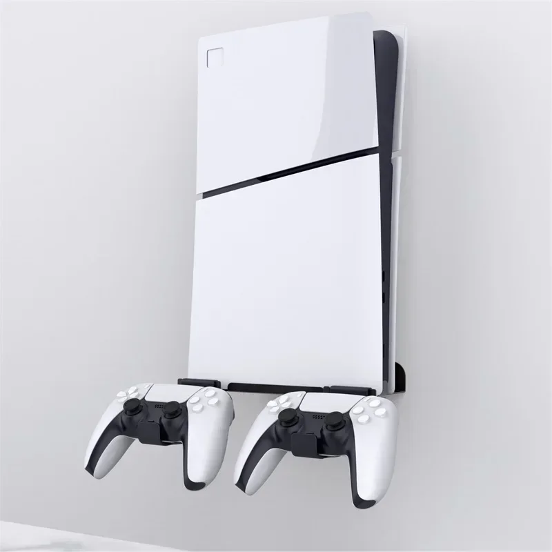 Wall Mount Bracket Display Stand Base with Controller Holder Wall Hanging Stand for PS5 Slim Digital Edition and Disc Edition