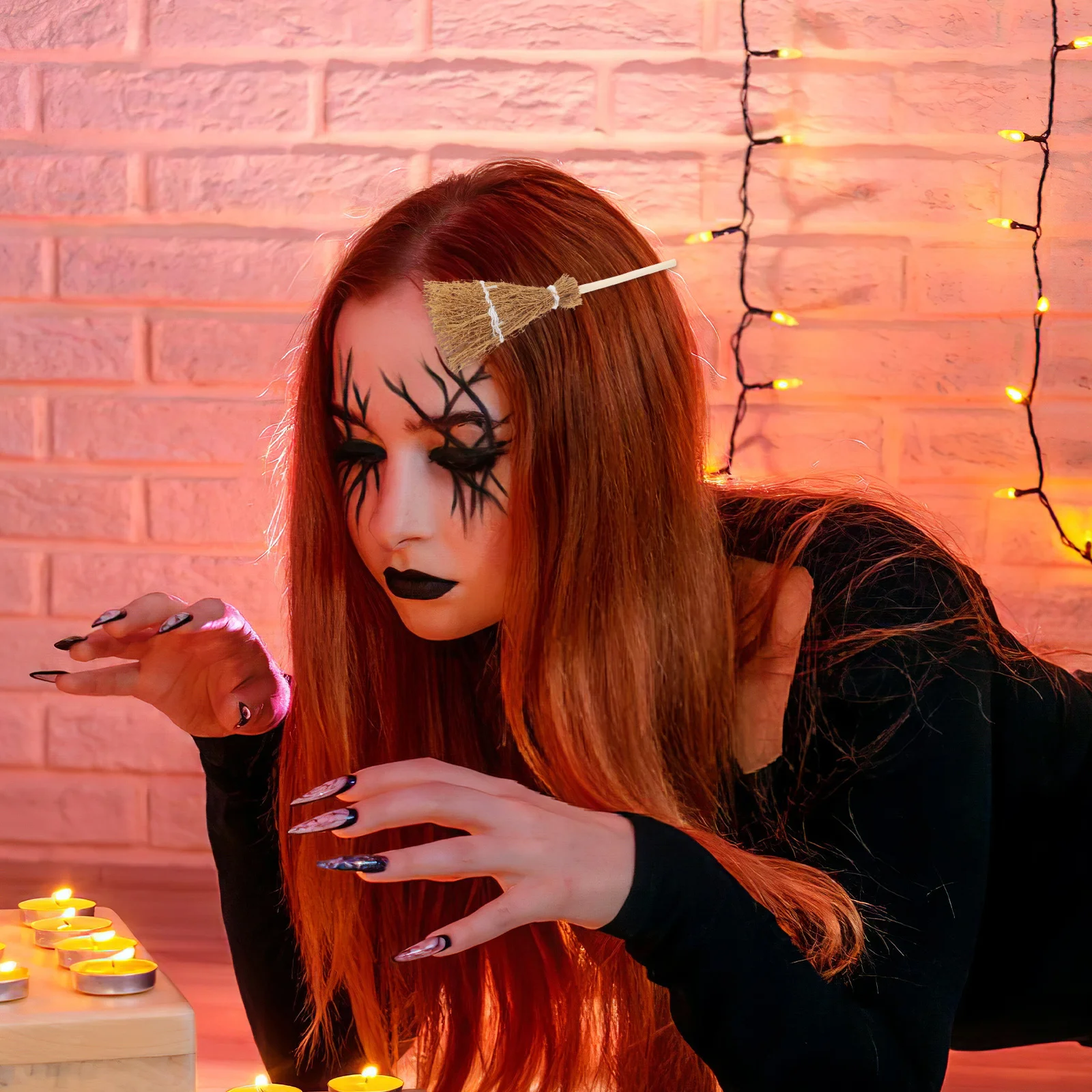 10 قطعة مقاطع شعر مكنسة الساحرة للهالوين مشابك يدوية الصنع للفتيات والنساء إكسسوارات تنكرية للحفلات دبوس شعر مصنوع يدويًا