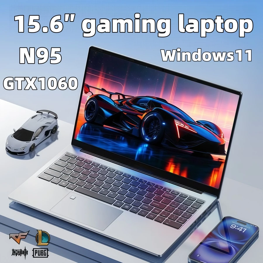 Intel N95 GTX1060 Laptop da gioco da 15.6 "computer portatile PC portatile Gamer Windows 11 32GB DDR4 512G SSD tastiera retroilluminata