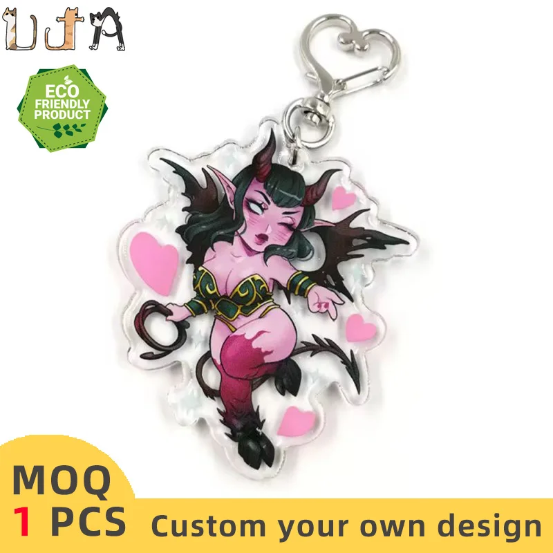 UJA CNC Diamond Cut Sublimation Blanks Keychain Strap Pouch Mama Floating Love Food Keychains Picture Acrylic Epoxy Charms