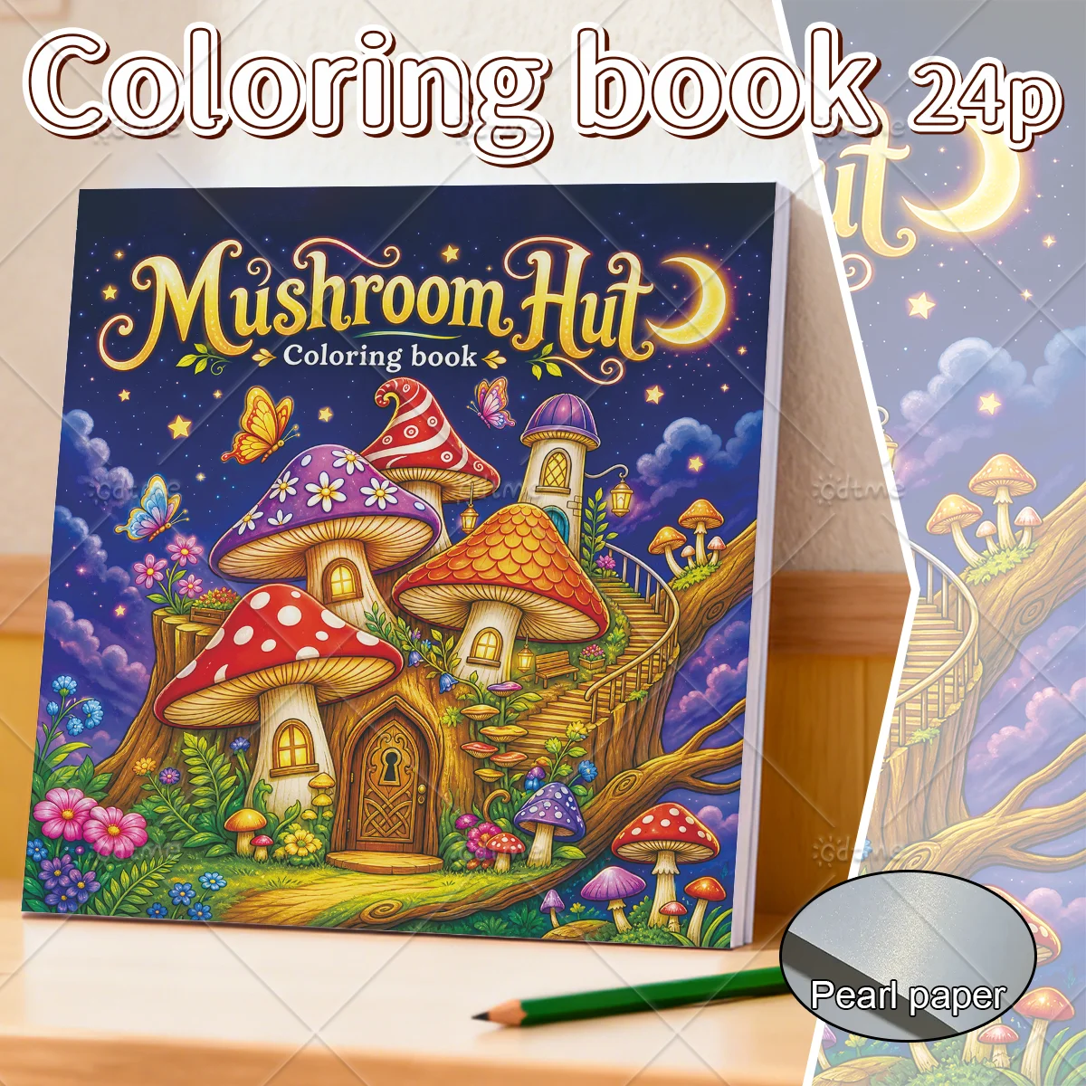 Mushroom Hut Adult Coloring Book for Adults, Mushroom House Fantasy Scenes, Stress & Anxiety Relief, Relaxing Art Therapy Book