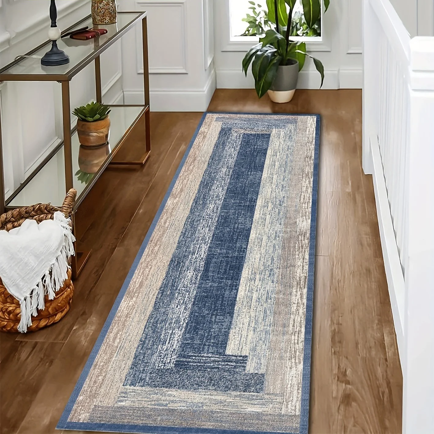 Modern Geometric Plaid Checkerboard Runner Rug Grey Black Corridor Floor Mat