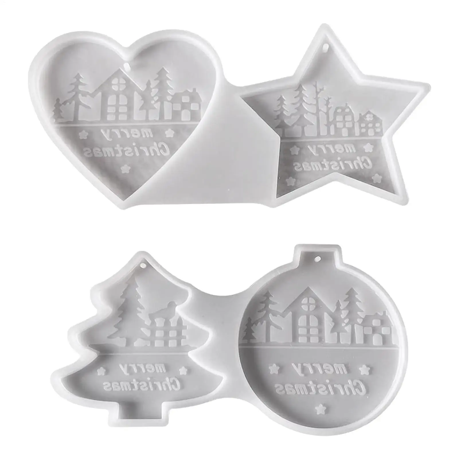 Christmas Silicone Molds Heart Round Tree Star-Shaped Hanging Ornament Silicone Mold DIY Cement Plaster Clay Craft Home Decor