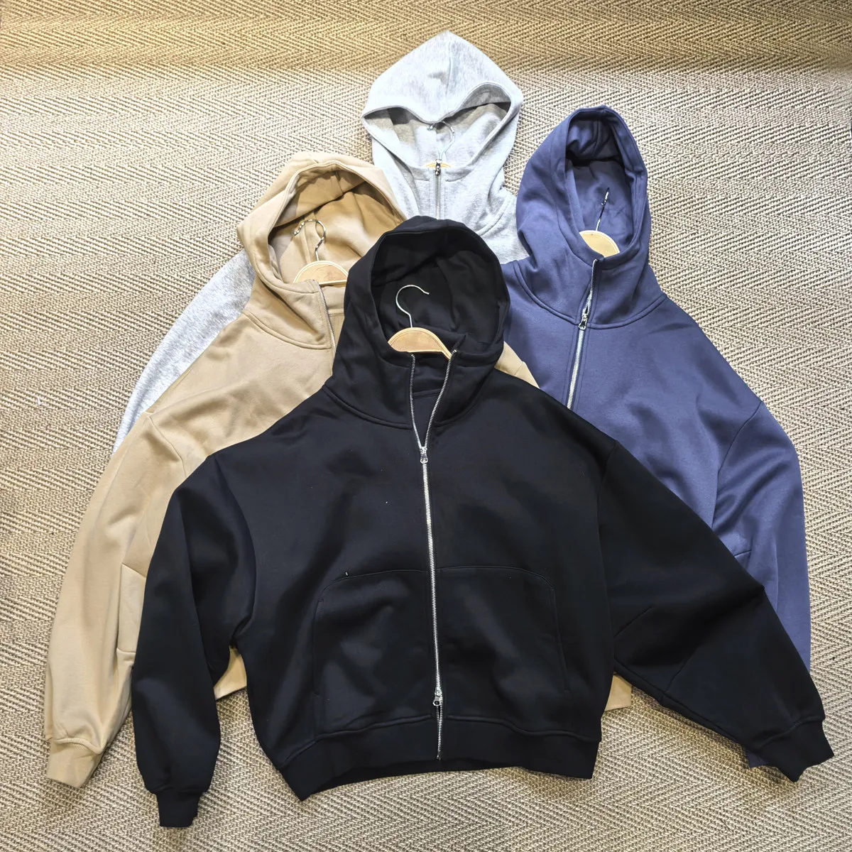 Sleeve Technology Lock Temperature Short Wide Version Zipper Cardigan Outerwear Sweater Fleece Men's Women's Hoodie Retro