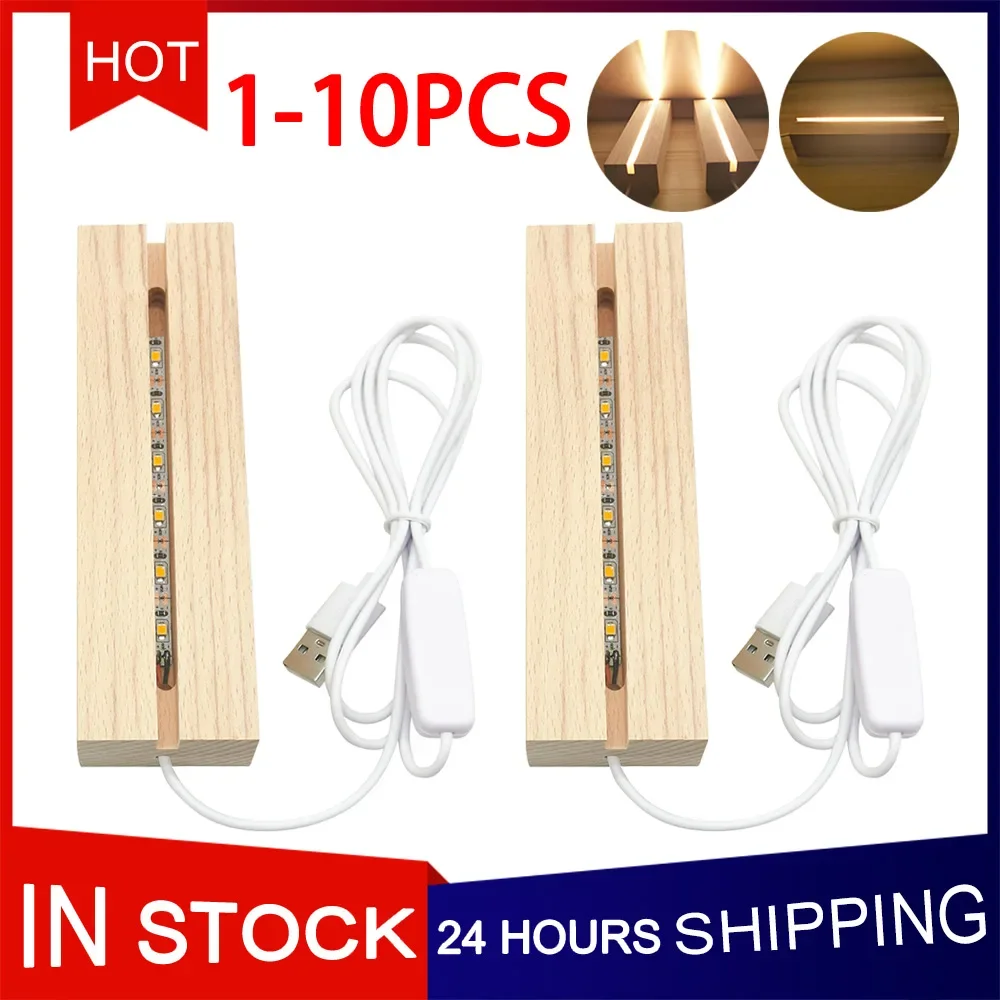 

1-10pcs Creative LED Wood Display Base Rectangle Crystal USB Lighted Stand for Resin Art Decorative Ornament Kids Gifts