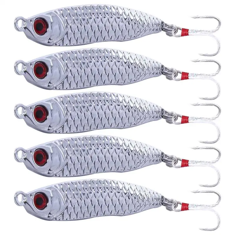 Hard Lures For Fishing 5 Pieces Reflective Metal Hard Lures Fishing Bait Red Eyes Fish Gears Wear-Resistant Design For Anglers