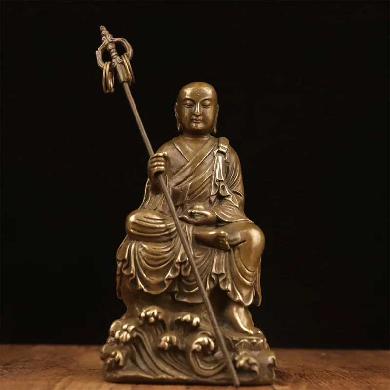 

Китайская антикварная статуэтка Будды Кшитигарбхи из латуни, украшение для дома, храма, рабочего стола, ручная работа.