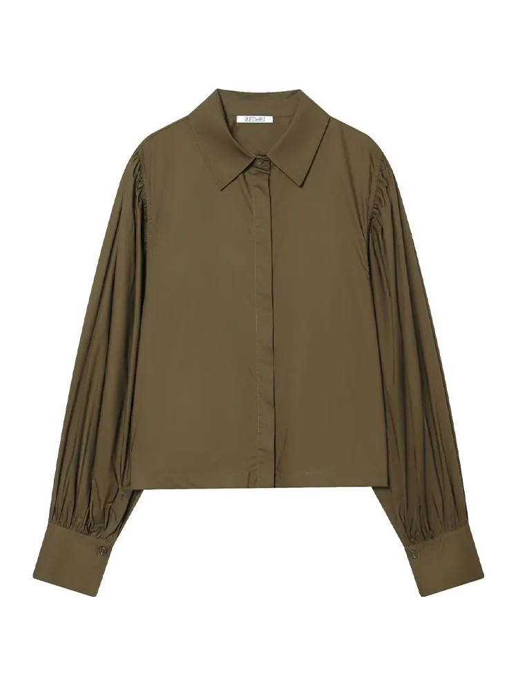 

HH Woman Long Sleeves Lapel Single Breasted Pleated Decoration Shirt Top Fashion Women Casual Loose Solid Street Short Tops