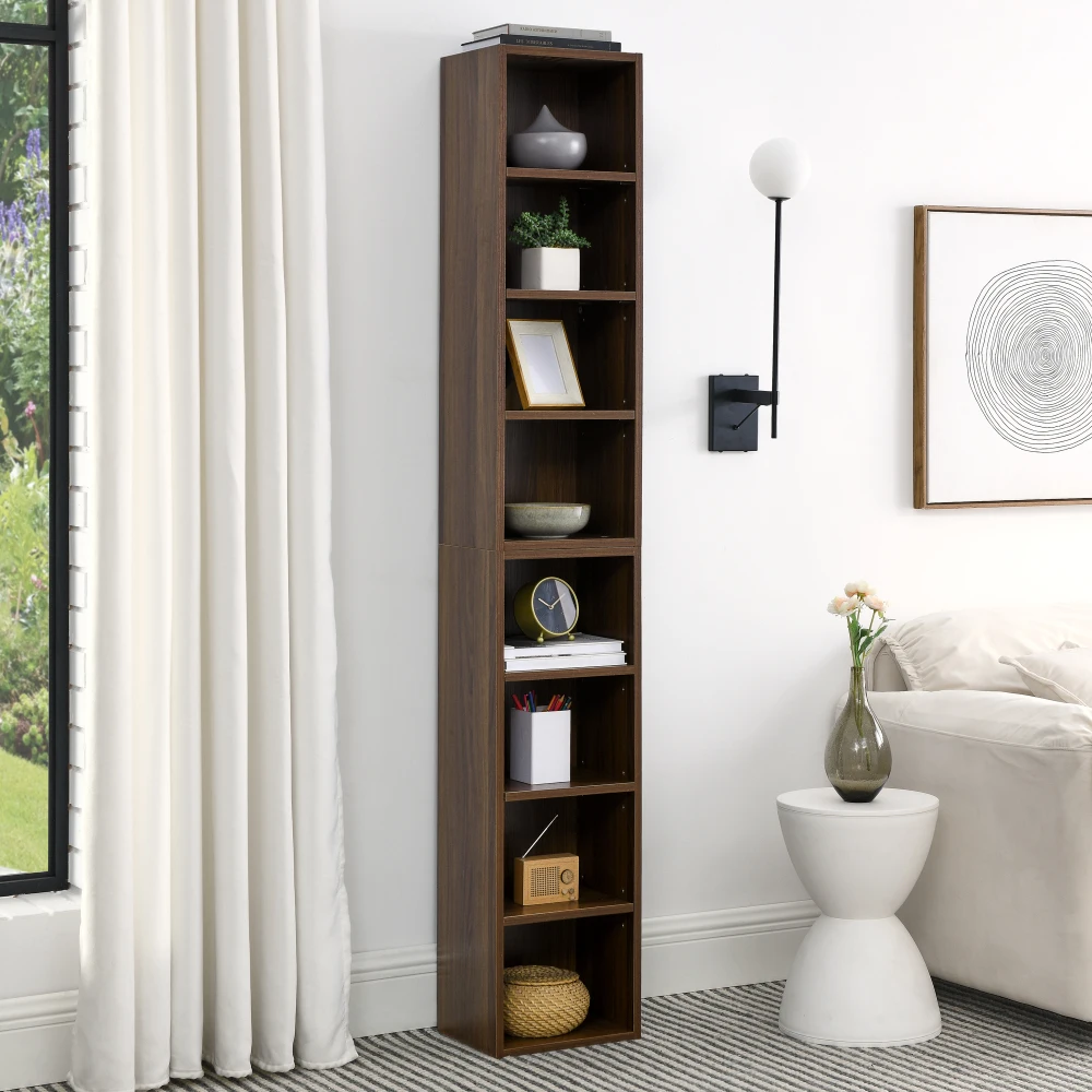 

8-Tier Media Tower Rack, CD DVD Slim Storage Cabinet with Adjustable Shelves, Tall Narrow Bookcase Display Bookshelf for Home