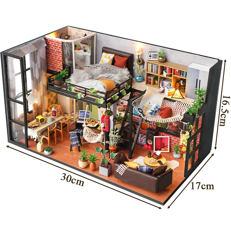 DIY Holz Miniatur Modell Kit Europäischen Loft Casa 3D Puzzle Puppenhaus Mit Möbel Literarischen Utopia Cottage für Freunde Geschenke