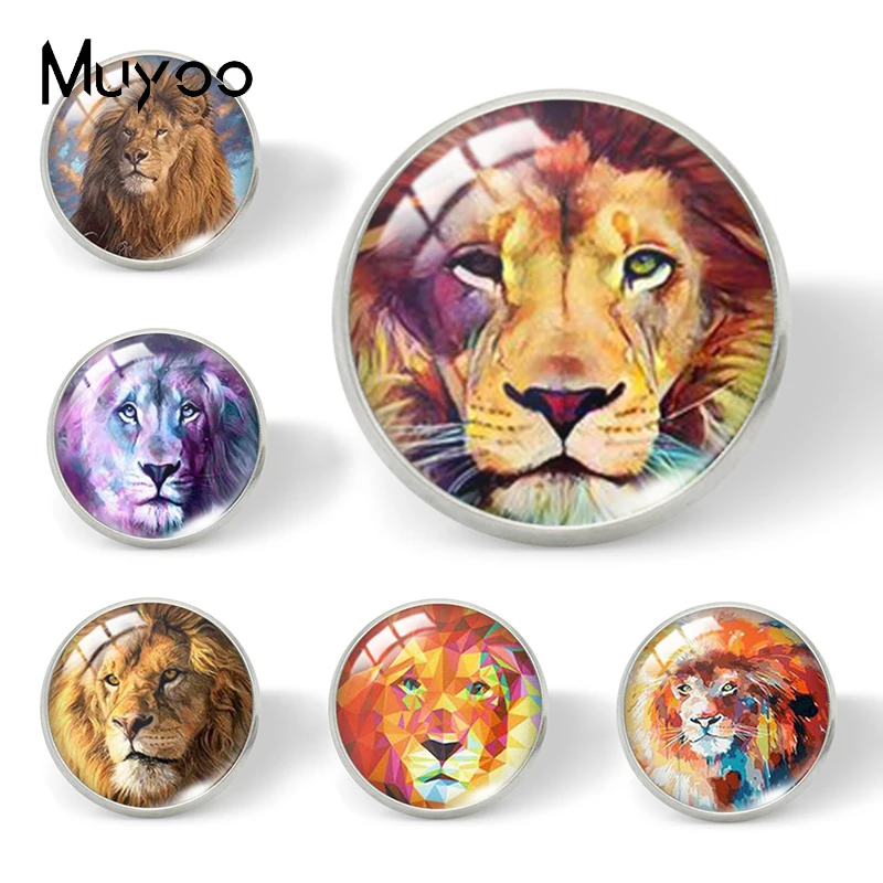 2024 New Arrival Fashion Africa Wildlife Animals Lion Glass Dome Round Collar Pin Handcraft Jewelry Lapel Pins