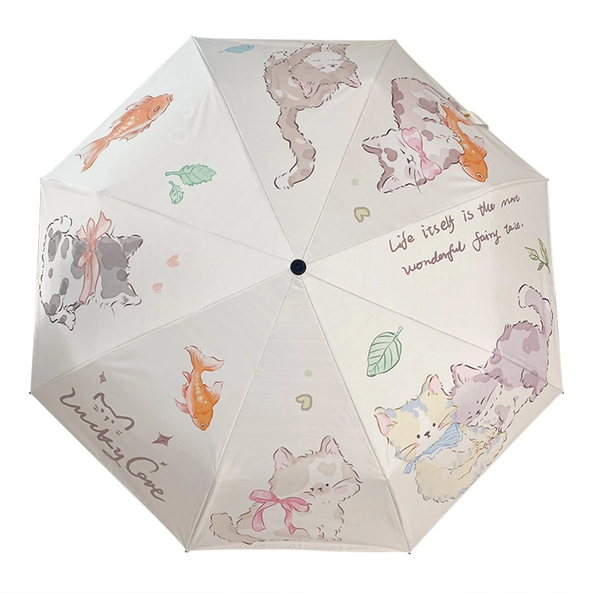 Original Design Cute Goldfish Cat Fully Automatic Folding Umbrella for Women, Rain and Rain Dual Use Sunscreen Umbrella