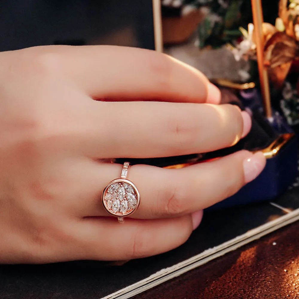 Provence Antique Roun Shape Ring 14K Gold DEF/VS Lab Diamonds Marquise cut Ring for Women Lovely Ladies Ring Personalized Custom