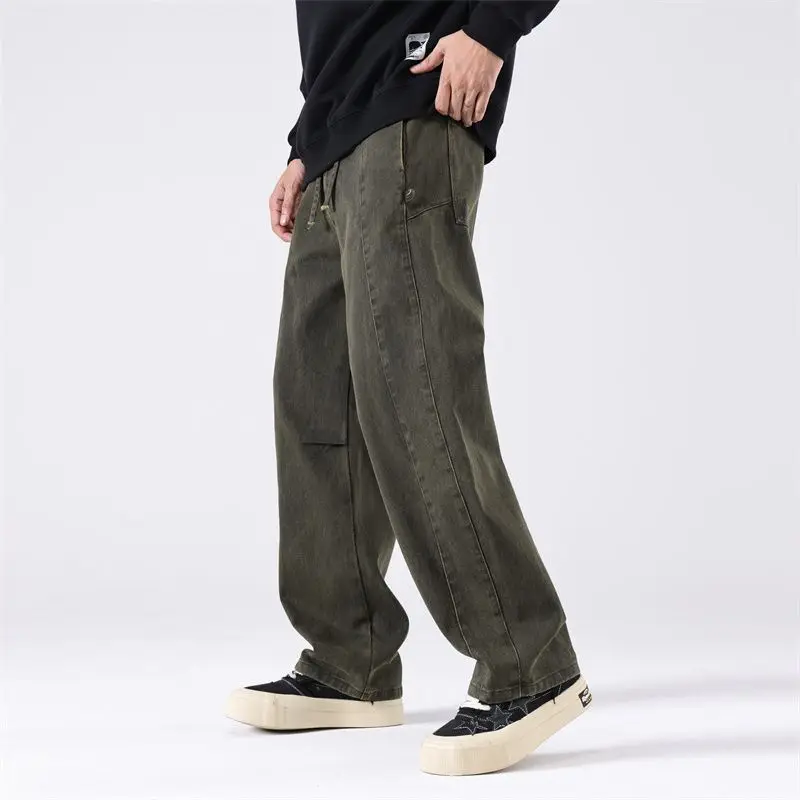 Outdoor and Japanese Style Mixed Color Loose American-style Curved Knife Straight Tube Men's Pants for Simple and Casual Wear