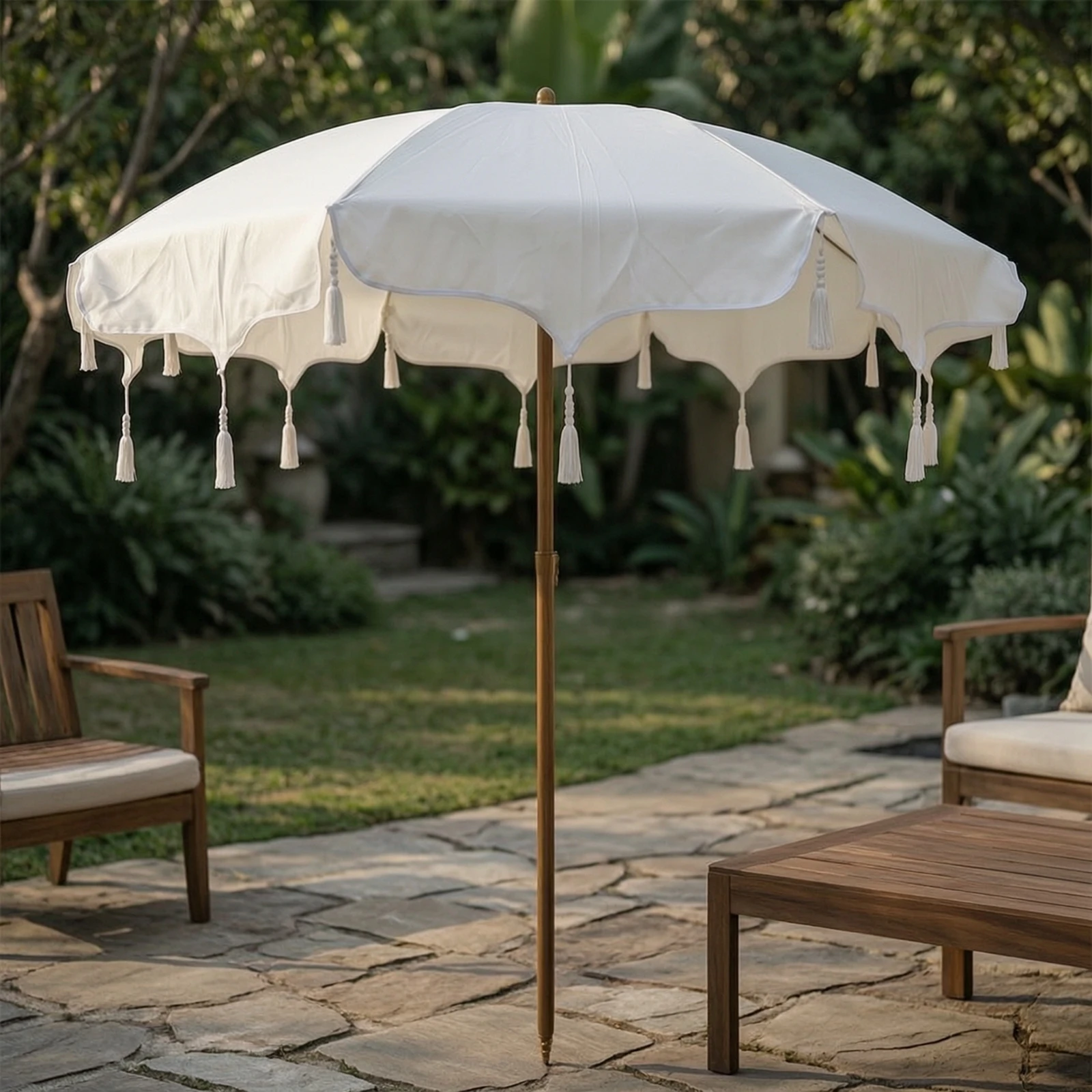 Sunshade with Tassels Fringed Tassel Fringe Umbrella Scalloped Sunshade Stylish Garden Umbrella with Tassels Sturdy for Patio