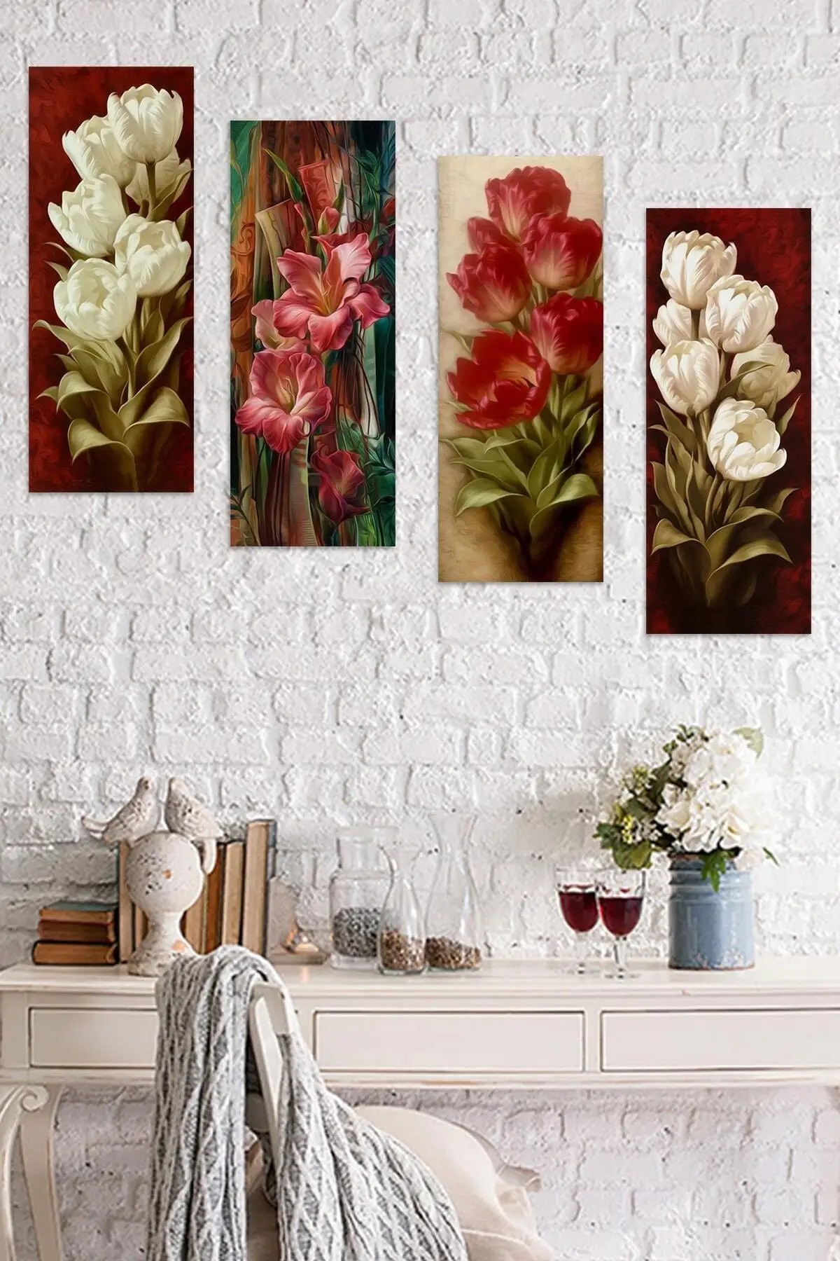 4-piece floral Mdf table