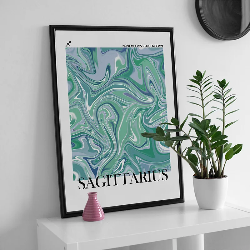 Zodiac Poster Minimalist Art Water Wave Pattern Libra Leo Capricorn Canvas Print Poster Wall Art Decoration Home Room Decoration