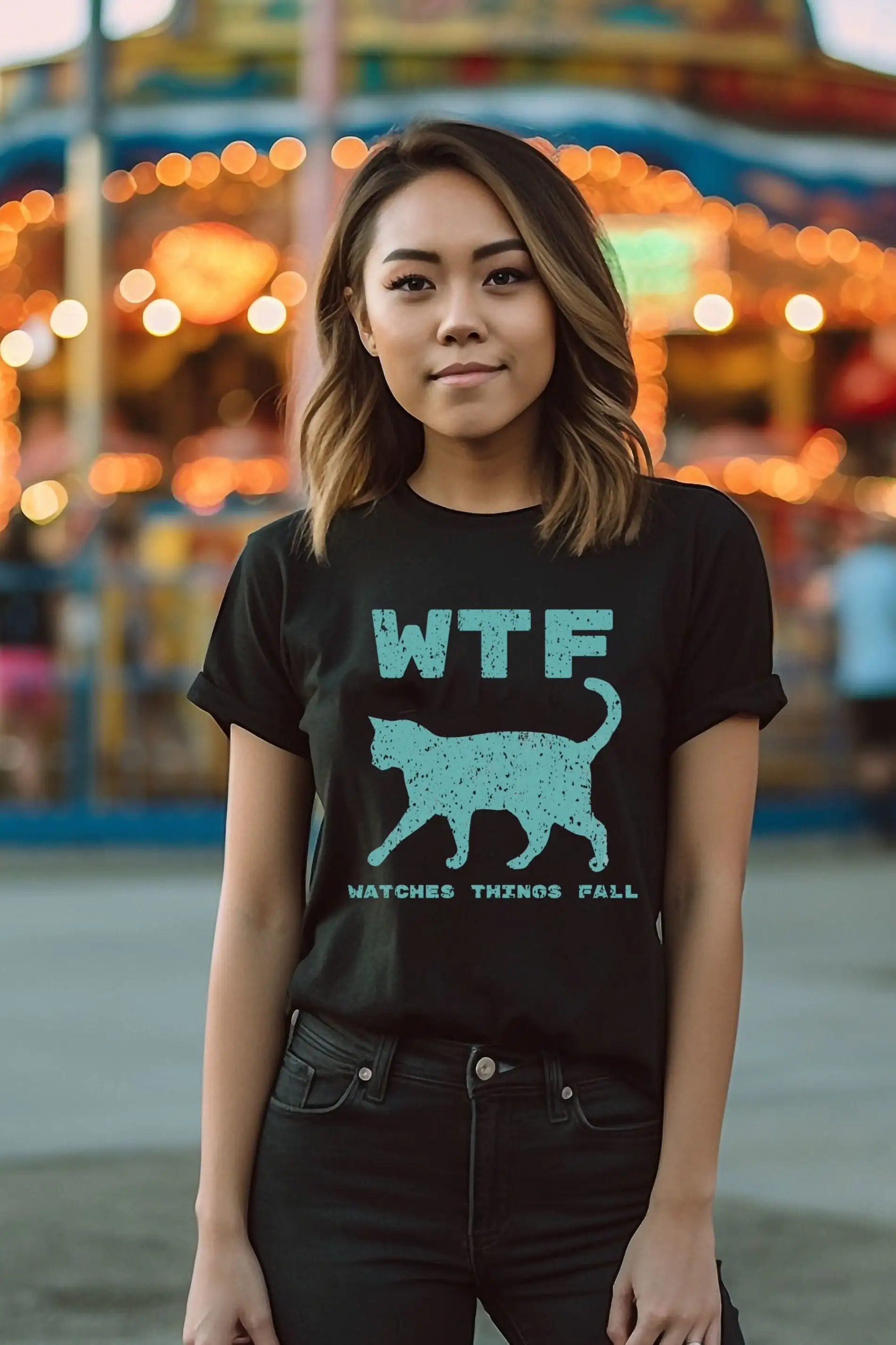 WTF Watches Things Fall Cat T shirt funny parady tee mom dad feline kitten pet owner gift graphic lover