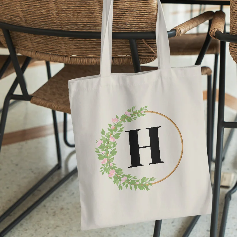 Shopping bag canvas commuting fashion letter wildflower cotton supermarket grocery bag handbag women's handbag