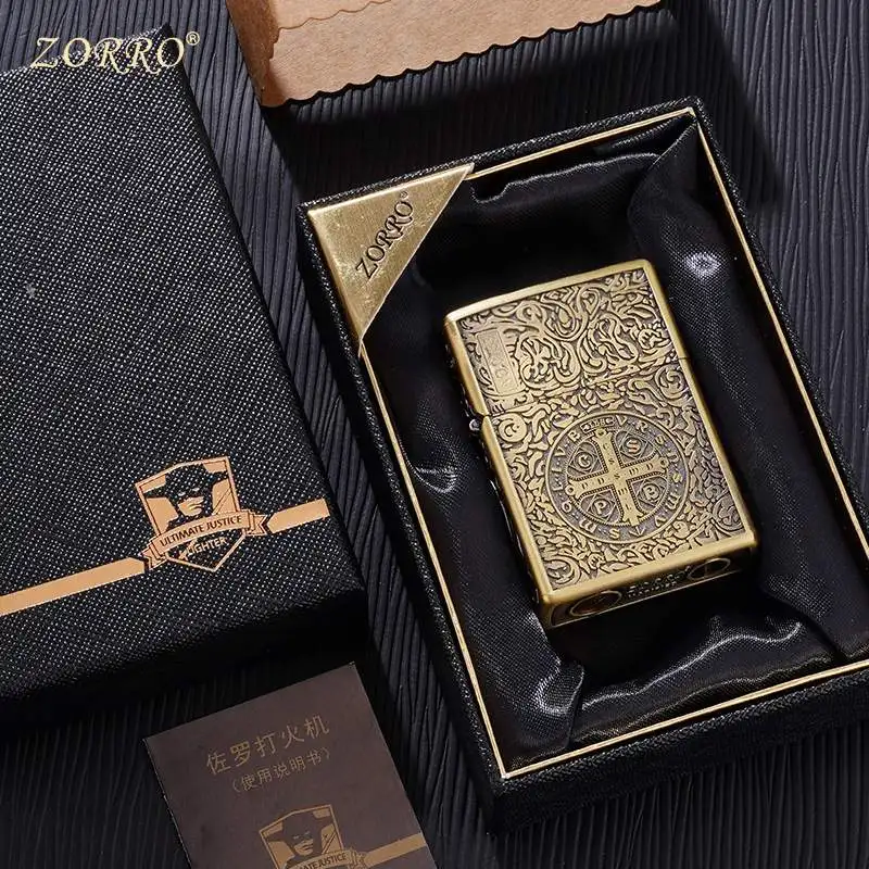 Zorro Constantine Windproof Kerosenes Lighter, Embossed Craftsmanship Retro Old-fashioned Grinding Wheel Lighter, Gift for Men