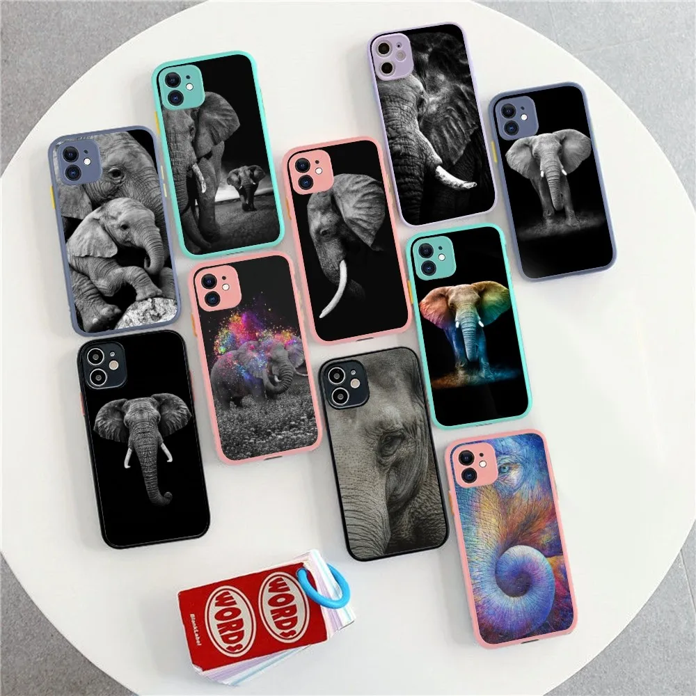 Animal Elephant  For iPhone 14 X XR XS 7 8 Plus 11 12 13 pro MAX 13mini Matte Shockproof Case