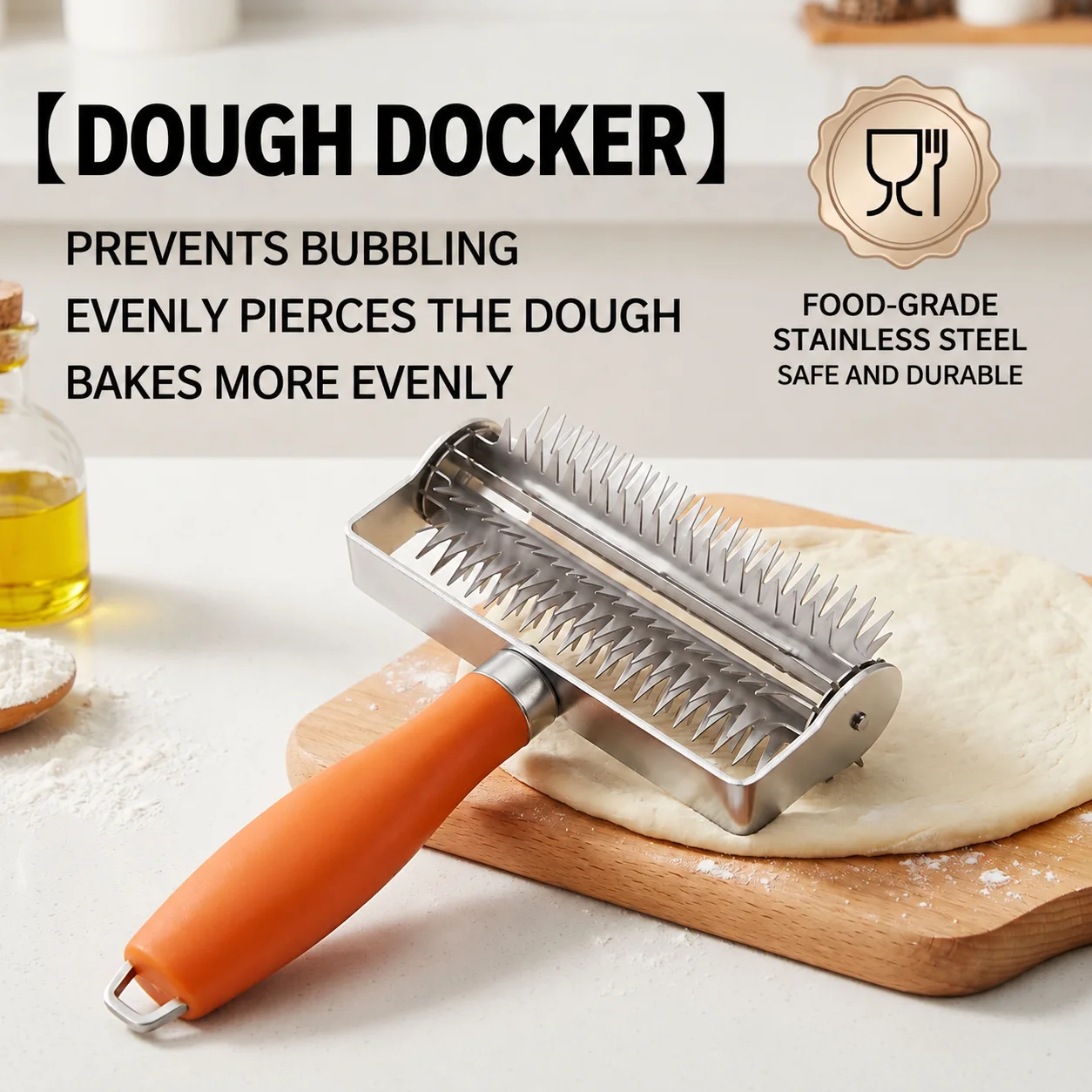 New pizza dough puncher stainless steel roller cutter pin baking dough bread cookie roller cutter for venting