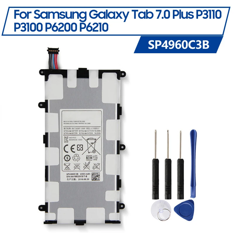 

New Replacement Battery SP4960C3B For Samsung GALAXY Tab 7.0 Plus P3110 P3100 P6200 P6210 GT-P3100 Rechargable Batteries 4000mAh