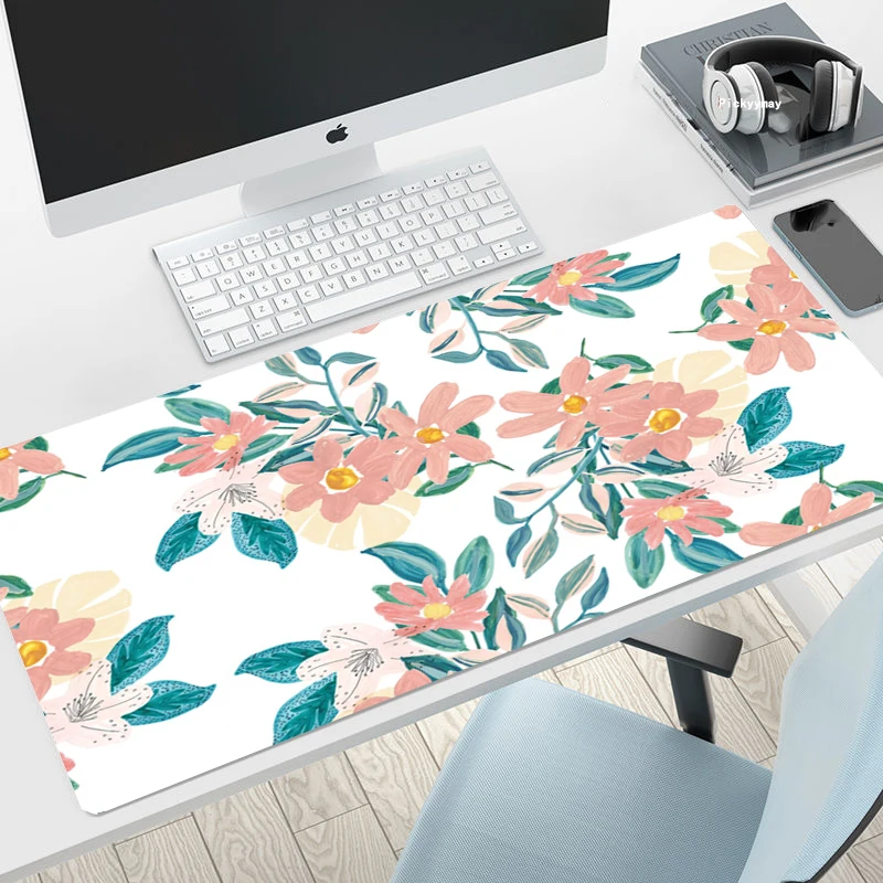 

Deskpad Laptop Mouse Mat 300x800mm Illustration Flower Company Desk Mats Kawaii Mouse Pad Cute Large For Office Rubber Mousepad