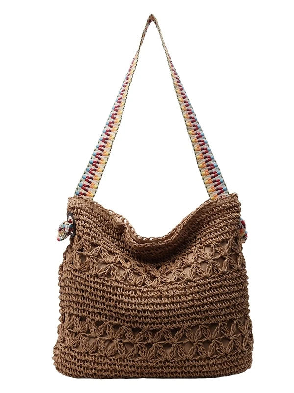 

Laid-ba Vaion Sle St Woven Bag Women's New Summer ular Beach Large Capaci Ribbon Single oulder Tote...