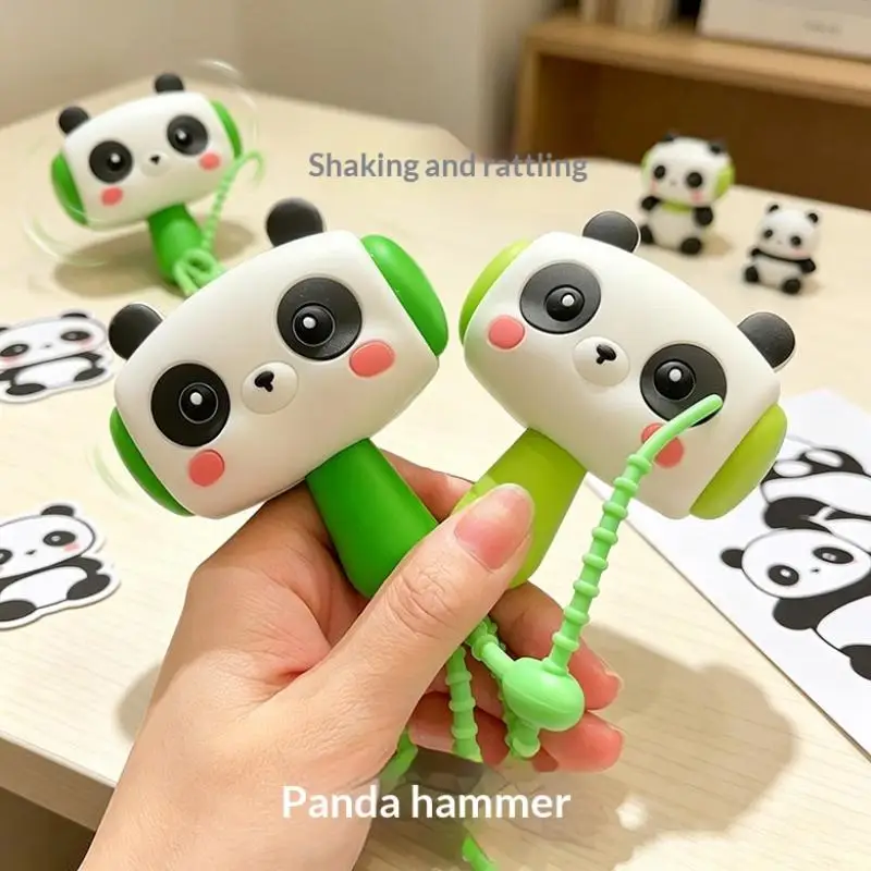 Cute Panda Rattle Hammer Keychain Kawaii Shake Sound Toy Key Ring Mini Pendant for Handbag Purse Girls Daily Decoration