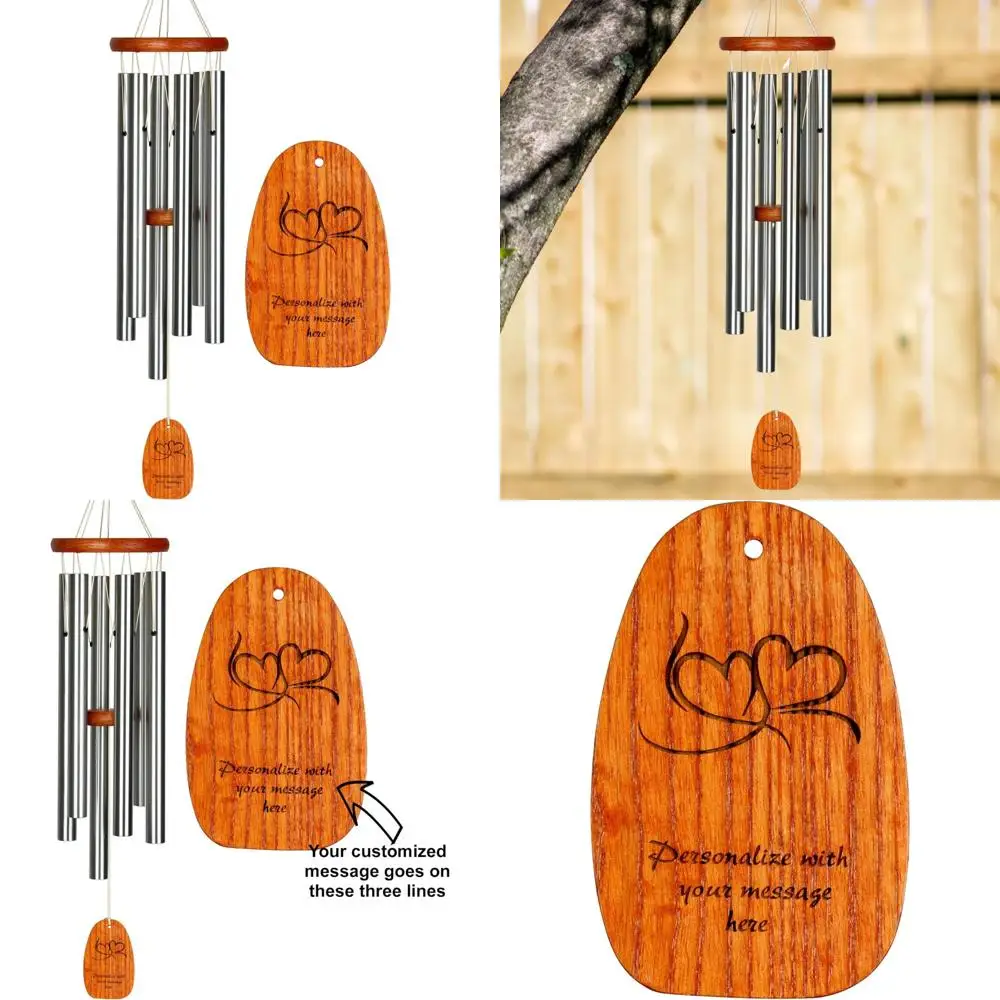 

24-дюймовый серебряный двойной сердце, персонализированный мемориальный колокольчик для улицы, изящная гармония