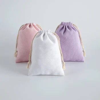 Sacs en Coton Naturel Adaptés au Cadeau de Mariage, Petites Poudres de Bonbons, Boucles d'Oreilles de Maquillage pour Cils, Bijoux de Proximité, Sac pour Écouteurs, 5 Pièces/Lot